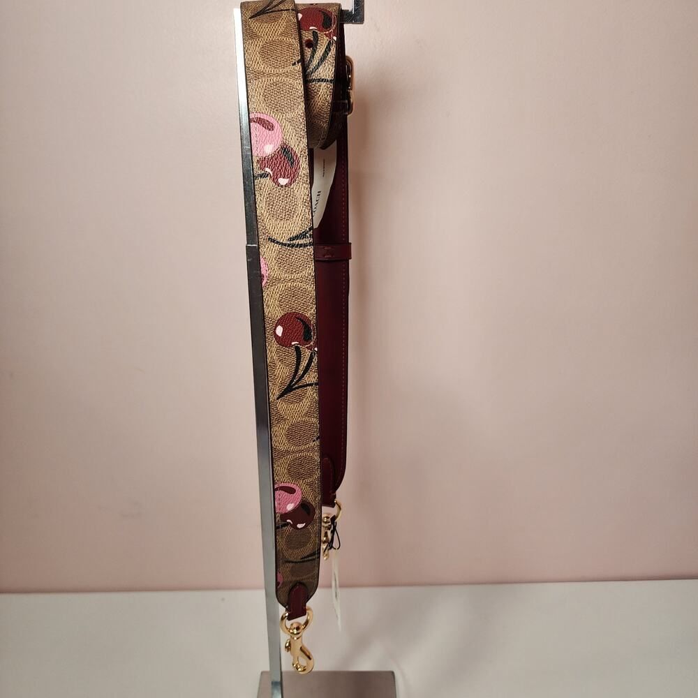 NW Coach CZ021 Purse Strap Tan Signature Leather Brass Cherry Reversible - Picture 4 of 4